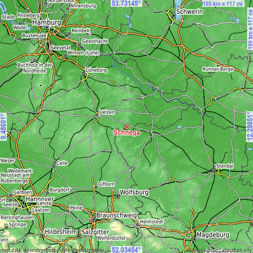 Topographic map of Schnega