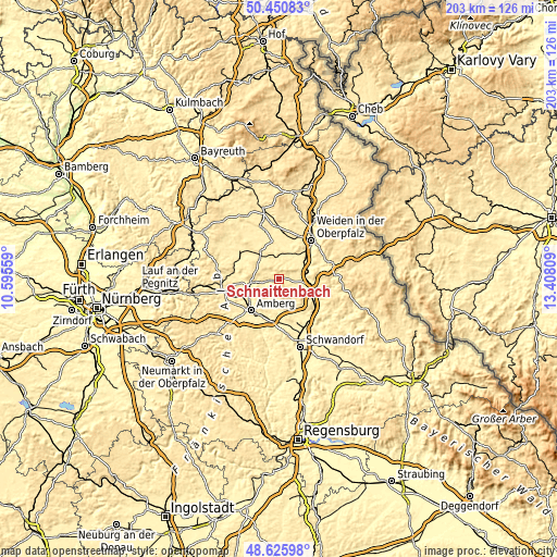 Topographic map of Schnaittenbach