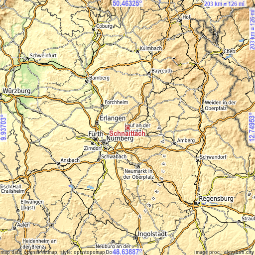 Topographic map of Schnaittach