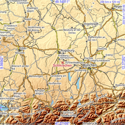 Topographic map of Schmiechen