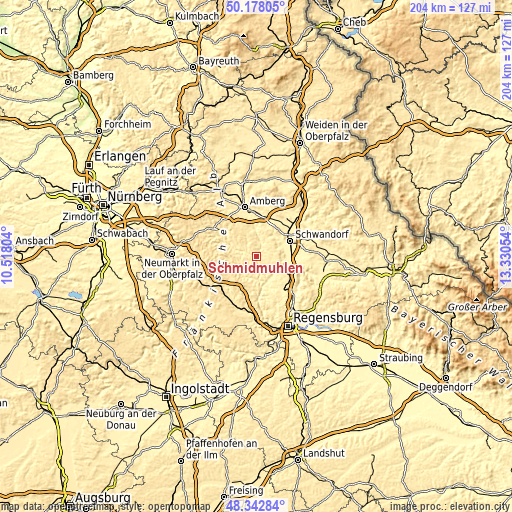 Topographic map of Schmidmühlen