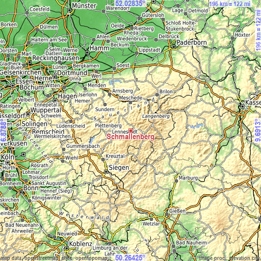 Topographic map of Schmallenberg
