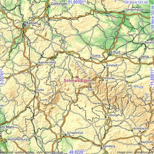 Topographic map of Schmalkalden