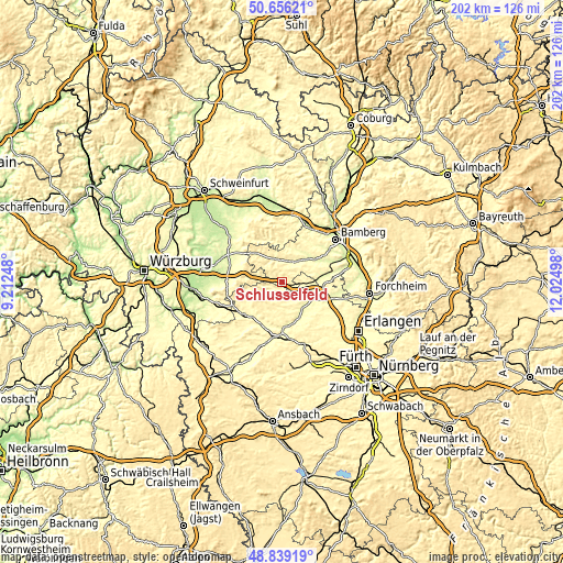 Topographic map of Schlüsselfeld