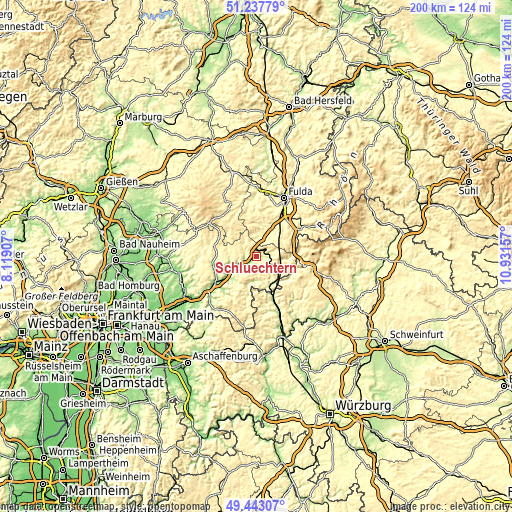 Topographic map of Schlüchtern