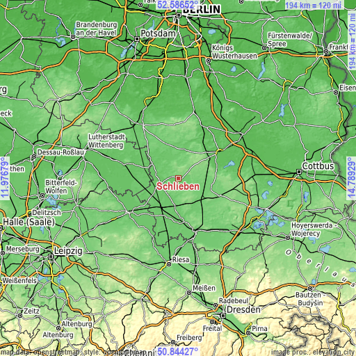 Topographic map of Schlieben