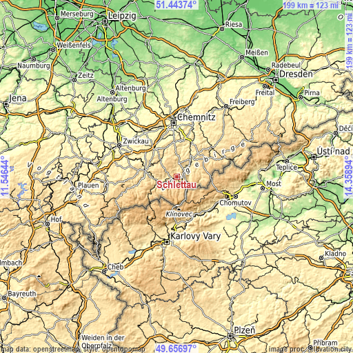 Topographic map of Schlettau