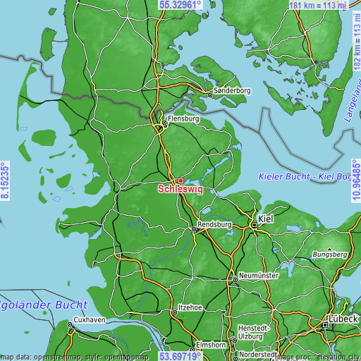 Topographic map of Schleswig