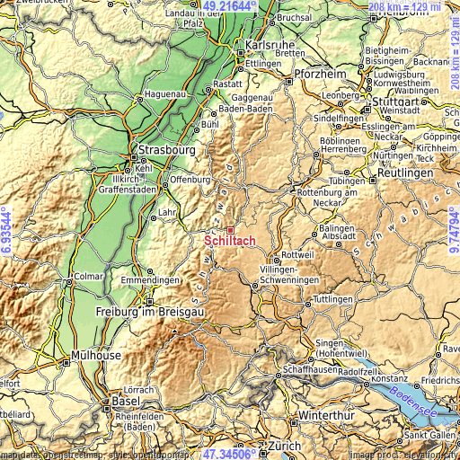 Topographic map of Schiltach