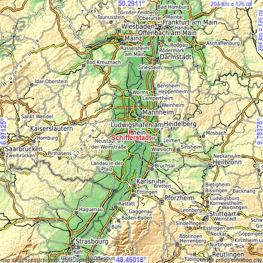 Topographic map of Schifferstadt