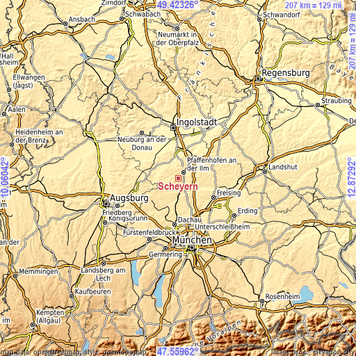 Topographic map of Scheyern