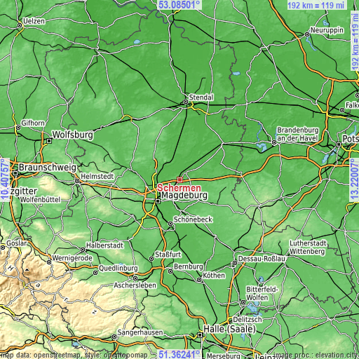 Topographic map of Schermen