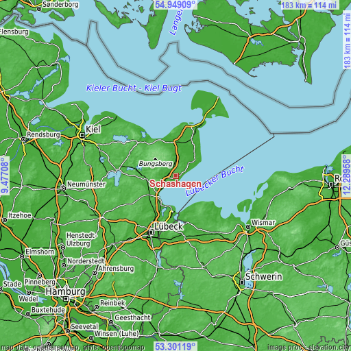 Topographic map of Schashagen