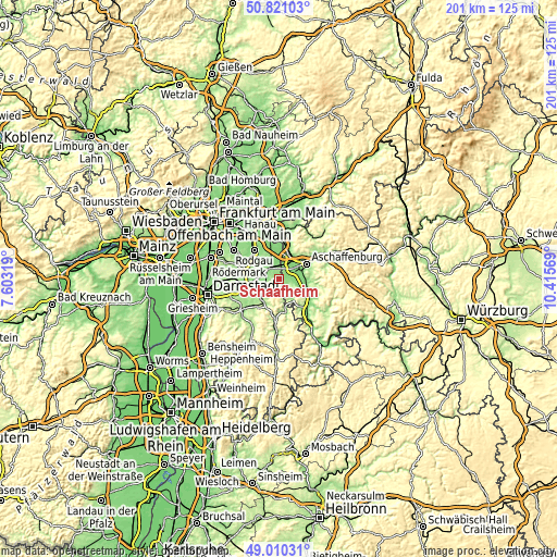 Topographic map of Schaafheim