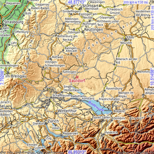 Topographic map of Sauldorf