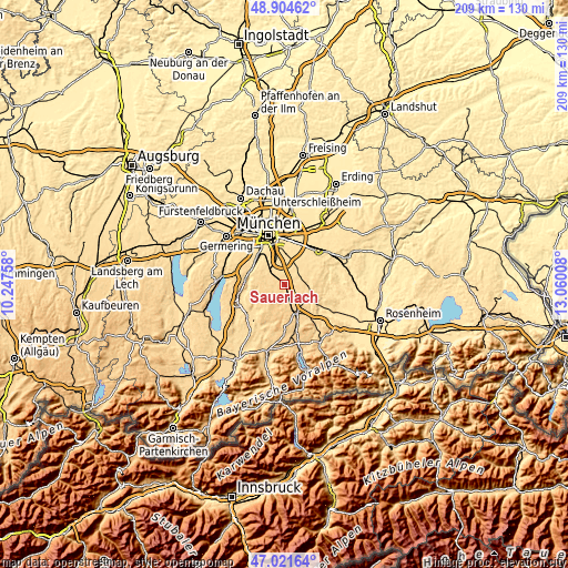 Topographic map of Sauerlach