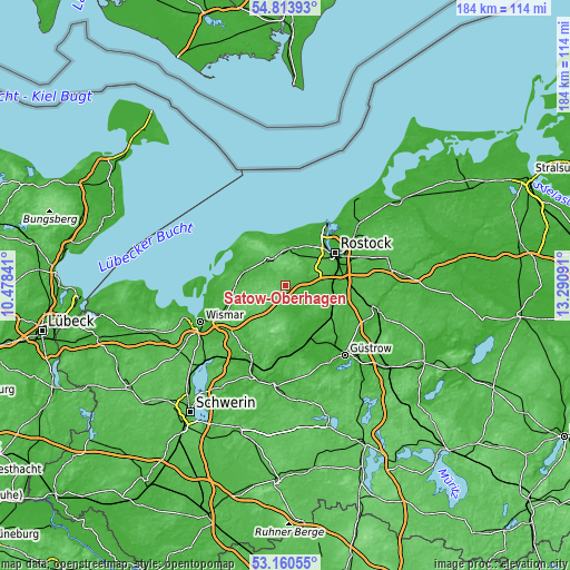 Topographic map of Satow-Oberhagen