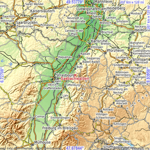 Topographic map of Sasbachwalden