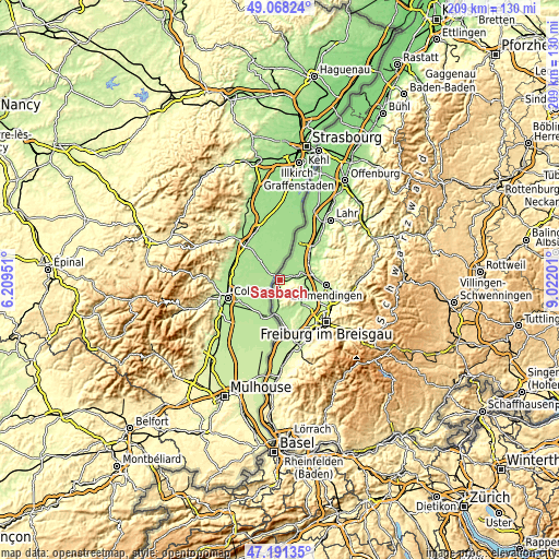 Topographic map of Sasbach