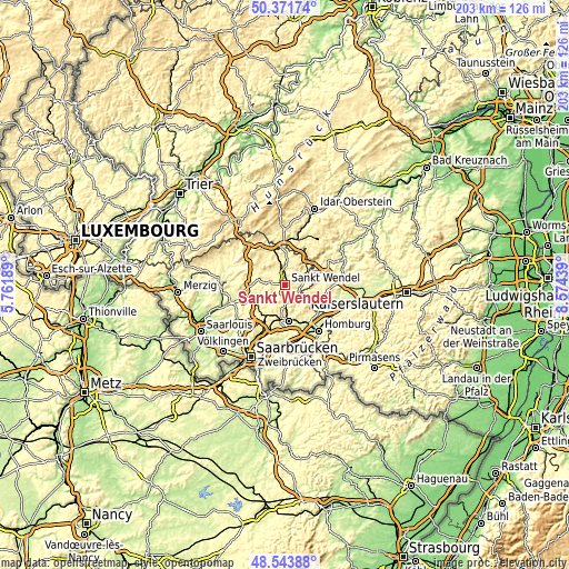 Topographic map of Sankt Wendel