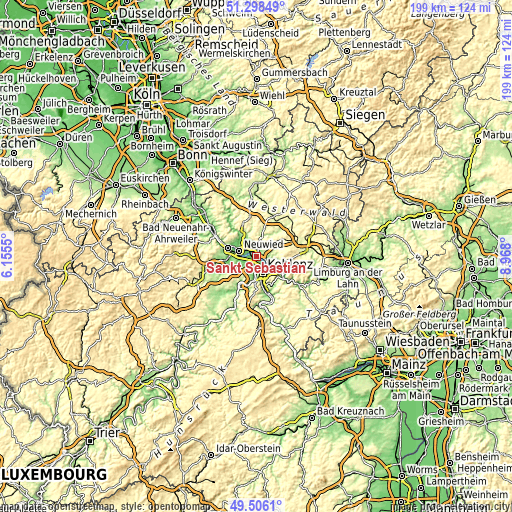 Topographic map of Sankt Sebastian