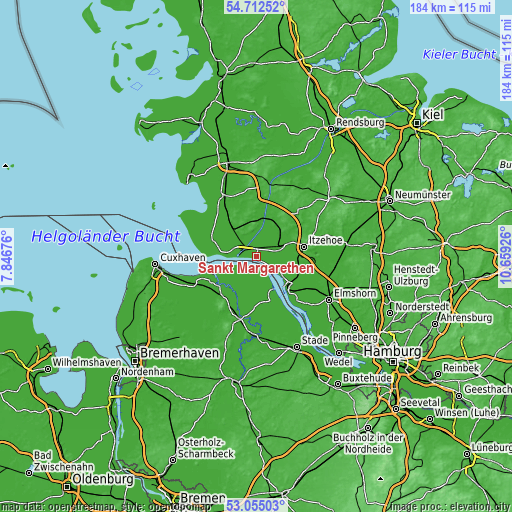 Topographic map of Sankt Margarethen