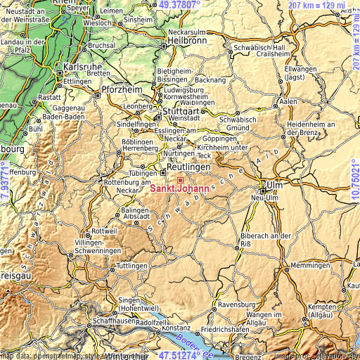 Topographic map of Sankt Johann