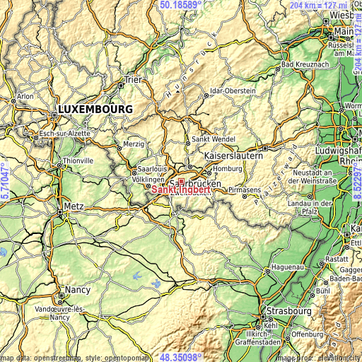 Topographic map of Sankt Ingbert