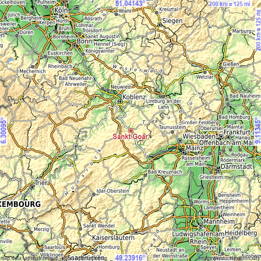 Topographic map of Sankt Goar