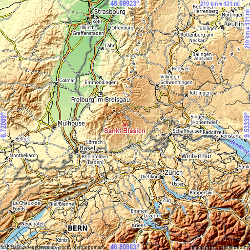 Topographic map of Sankt Blasien