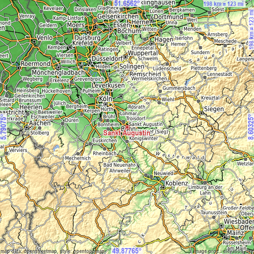 Topographic map of Sankt Augustin