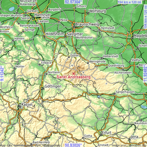 Topographic map of Sankt Andreasberg