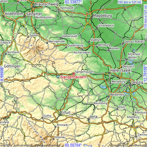 Topographic map of Sangerhausen