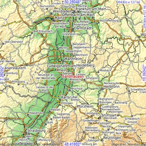 Topographic map of Sandhausen