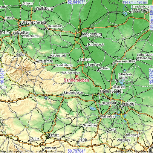 Topographic map of Sandersleben