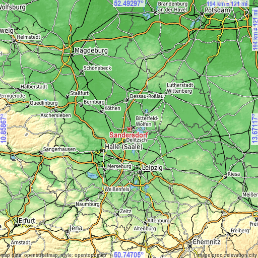 Topographic map of Sandersdorf