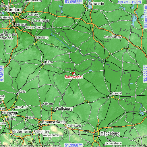 Topographic map of Salzwedel