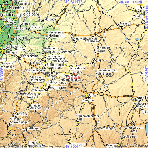 Topographic map of Salach