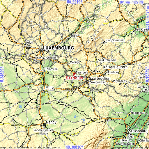 Topographic map of Saarlouis