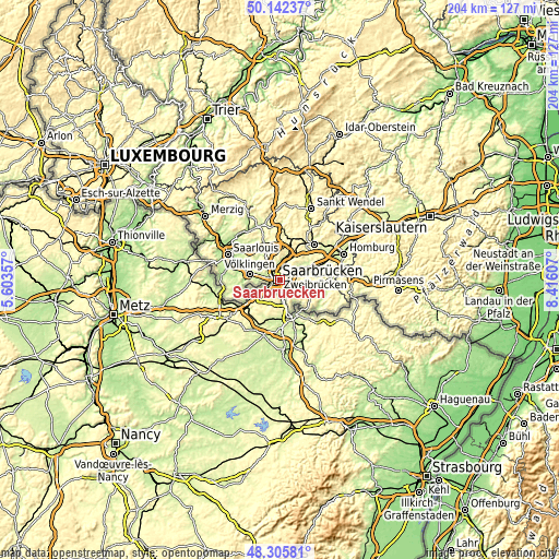 Topographic map of Saarbrücken