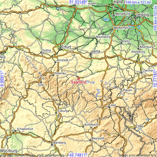 Topographic map of Saalfeld