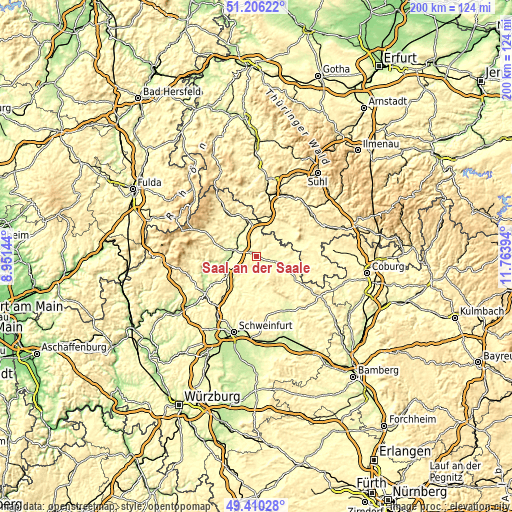 Topographic map of Saal an der Saale