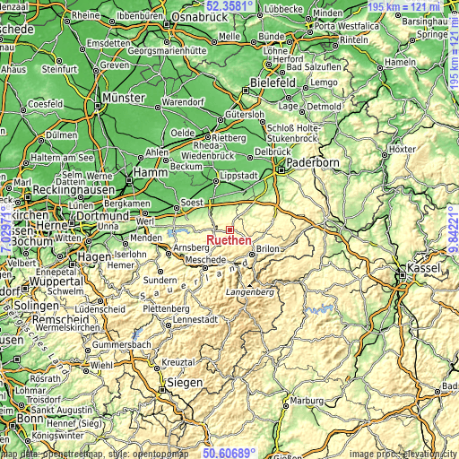 Topographic map of Rüthen