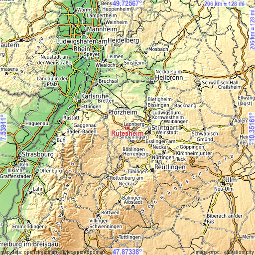 Topographic map of Rutesheim