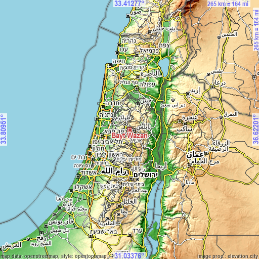 Topographic map of Bayt Wazan