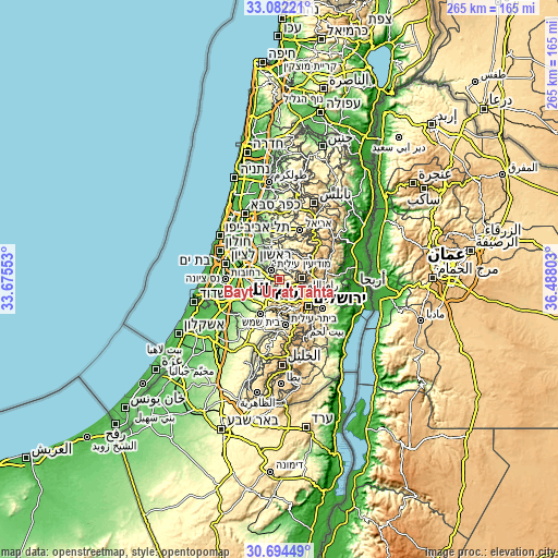 Topographic map of Bayt ‘Ūr at Taḩtā