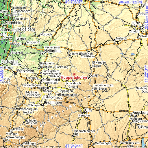 Topographic map of Ruppertshofen