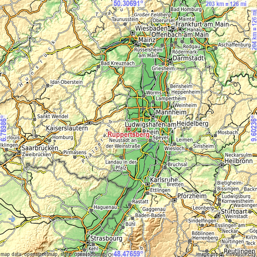 Topographic map of Ruppertsberg