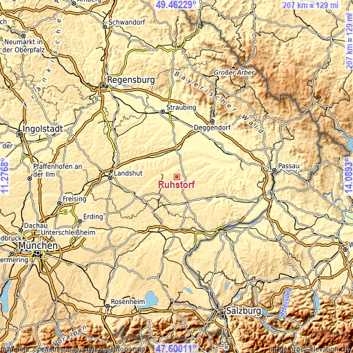 Topographic map of Ruhstorf