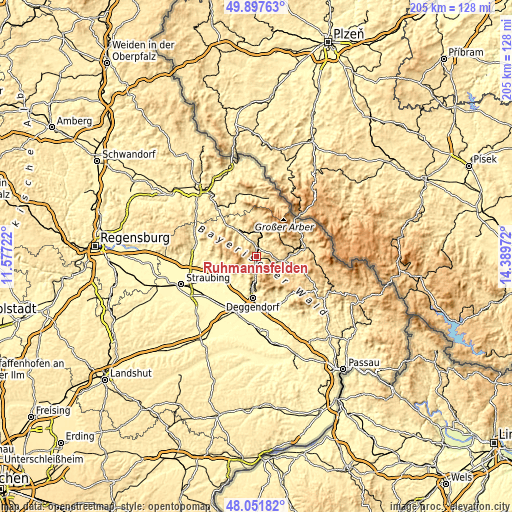 Topographic map of Ruhmannsfelden